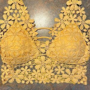 Crochet Yellow Flower Bralette Small Removable Pads